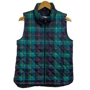 Lands' End NWT Plaid‎ Quilted Vest Green Blue Casual Outerwear Pockets Small